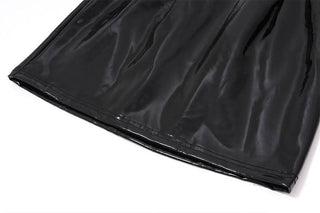 Lace hem v neck PU leather zip-up mini dress