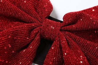 Bowknot glitter backless contrast tube top