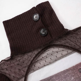 Long sleeve hollow out high neck button print cut out top