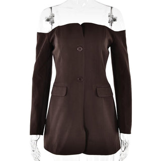 Long sleeve off shoulder button pocket mini dress