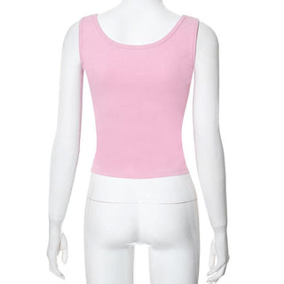 Square neck button ribbed tank top