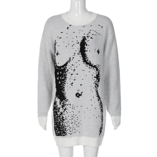 Knitted long sleeve body print contrast top