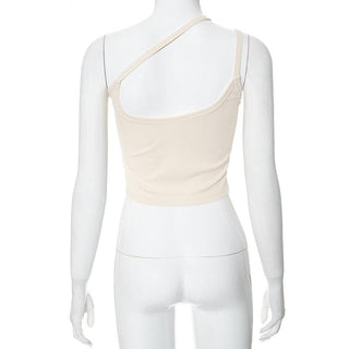 One shoulder ribbed irregular backless top