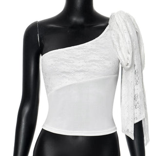 One shoulder lace knotted crop top