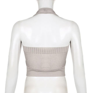 Halter knitted ribbed backless solid top