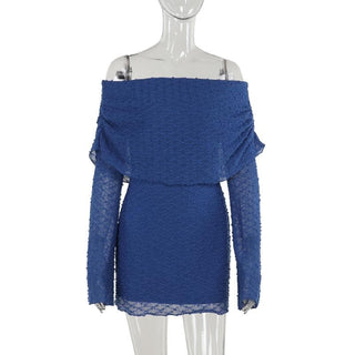 Long sleeve off shoulder knitted embroidery mini dress
