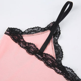 V neck slit lace hem bowknot cami mini dress