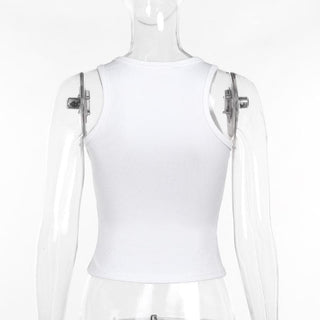 Metal applique ruched solid tank top