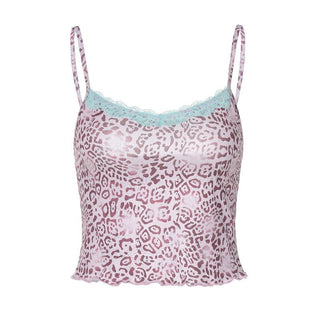 Print lace hem u neck backless cami top
