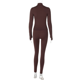 High neck long sleeve zip-up pant set