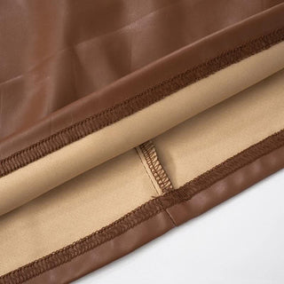 U neck PU leather zip-up backless solid mini dress