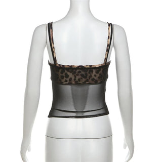 Leopard print mesh 2 piece top