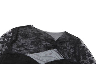 Long sleeve hollow out ruched lace cut out top