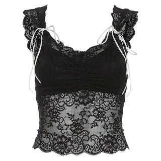 Lace bowknot ruched patchwork cami top