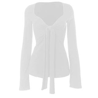 Long flared sleeve v neck ruched top