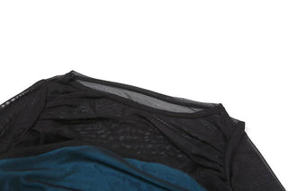 Long sleeve ruched mesh patchwork top