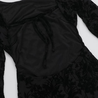 Round neck long sleeve self tie flower print maxi dress