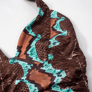 Ruched self tie halter v neck print contrast top