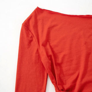 One shoulder irregular long sleeve ruched self tie top