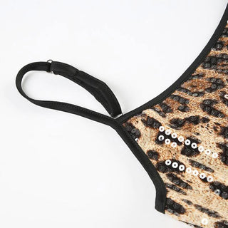 Leopard print u neck glitter cami romper
