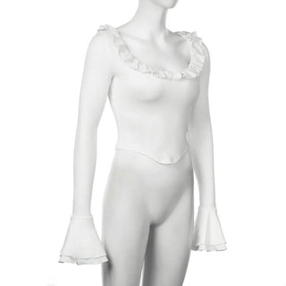 Long flared sleeve crewneck ruffle solid top
