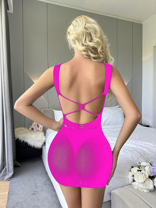 U neck cross back net mini dress