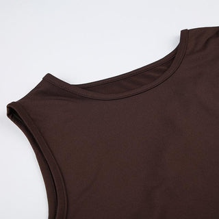 Irregular crewneck button hollow out cut out top