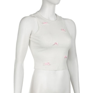Crewneck bowknot ribbed sleeveless tank top