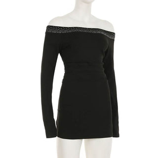 Off shoulder long sleeve beaded ruched mini dress