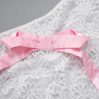 Long flared sleeve bowknot one shoulder lace top