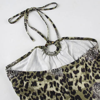Leopard print halter o ring backless top