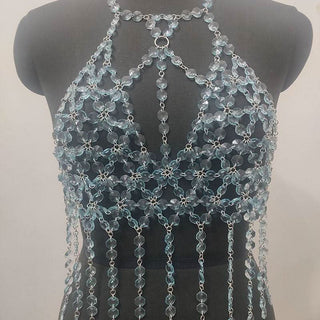 Halter o ring hollow out crystal tassels cut out top