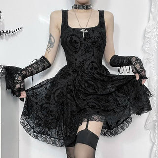 Lace hem ruched square neck print mini dress