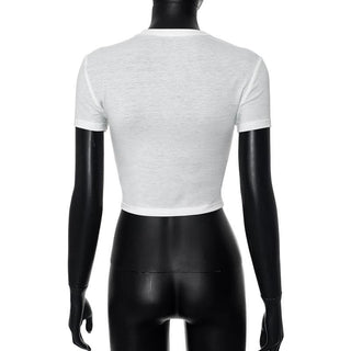 Short sleeve contrast letter print crop top