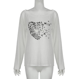 Long sleeve off shoulder letter print top