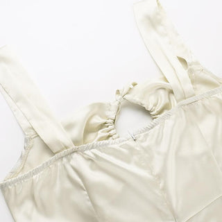 Drawstring ruched satin hollow out cami cut out mini dress