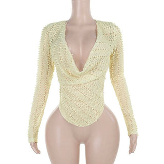 Cowl neck long sleeve irregular hollow out cut out top