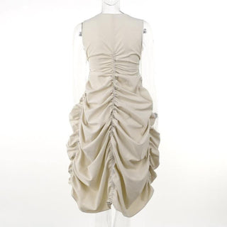 Drawstring sleeveless zip-up solid ruched mini dress-final-sale