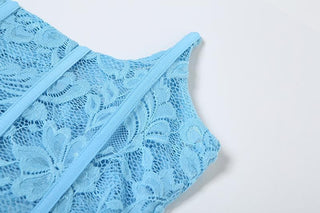 Lace bustier ruched see through tube mini dress