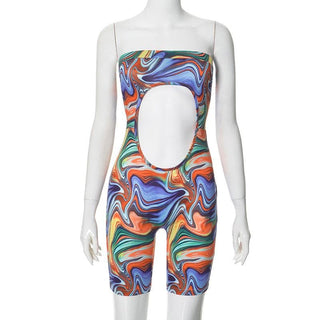 Ripple abstract hollow out tube romper