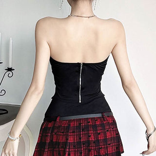 Sweetheart neck plaid buckle top