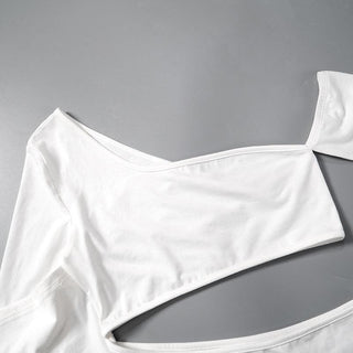 Long sleeve one shoulder hollow out solid irregular backless cut out top