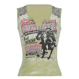 Notch neck print contrast tank top