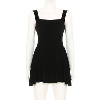 Square neck velvet zip-up cami mini dress