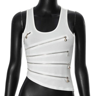 Zip-up hollow out u neck irregular solid cut out top