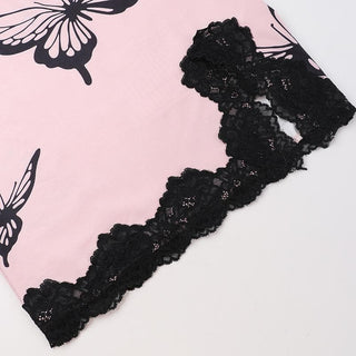 Lace hem butterfly print slit cami mini dress
