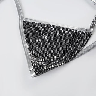 Halter polka dot metallic self tie pant set