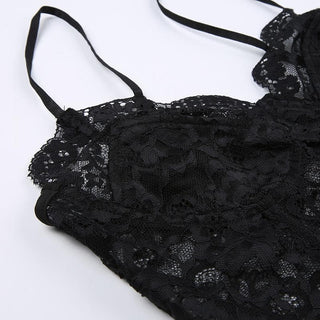 Lace slit v neck solid backless cami crop top