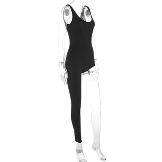 U neck irregular solid backless jumpsuit