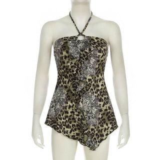Leopard print halter o ring backless top